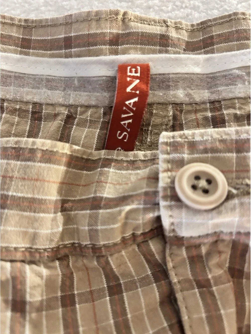 Savane Brown Plaid Cotton Men Shorts Size 44W (Cornstalk) Bermuda Chino